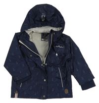 Tmavomodrá šušťáková jarná bunda s racky a kapucňou