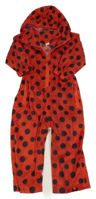 Červeno-černá puntíkatá šusťáková nepromokavá kombinéza s kapucí LITTLE EARTH