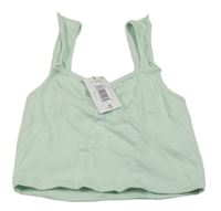 Nové - mátový žebrovaný crop top s volánky Candy Couture