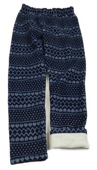 Tmavomodro-modré vzorované plyšové zateplené legíny so srdiečkami Topolino