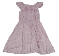 Svetloružová -biele vzorované šaty s volánikom Y.F.K.