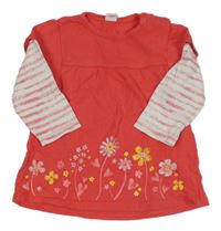 Jahodovo-biele šaty s kvietkami a pruhmi dopodopo