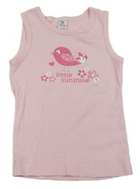 Svetloružový top s vtáčikom a kvetmi a nápismi Topomini