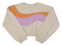 Smetanovo-oranžovo-fialová oversize crop mikina H&M