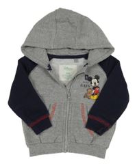 Šedo/melírovano-tmavomodrá prepínaci mikina s Mickey a kapucňou Disney