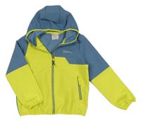 Křiklavě žluto-modrošedá šusťáková sportovní bunda s kapucí Jack Wolfskin