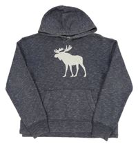 Tmavomodrá melírovaná mikina s logem a kapsou a kapucí Abercrombie&Fitch