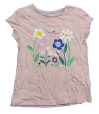Růžové tričko s kytičkami Mothercare