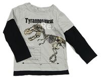 Světlešedo-černé triko s kostrou dinosaura H&M