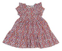 Červeno-modré kvetované šaty s volánikmi Primark