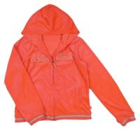 Neónově korálová zamatová prepínaci mikina s nápisom a kapucňou Billieblush