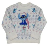 Bílý vzorovaný chlupatý svetr se Stitchem Disney