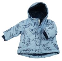 Světlemodrá šusťáková zimní bunda s dinosaury a kapucí Primark