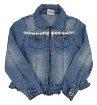 Modrá rifľová bunda s čipkovymi kvety Topolino