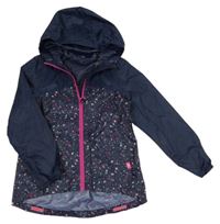 Tmavomodrá šušťáková nepromokavá funkčná bunda so vzorom a kapucňou Quechua