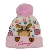 Smetanovo-růžová pletená čepice s losem a bambulí