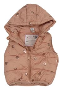 Starorůžová puntíkatá šusťáková zateplená vesta s kapucí Dopodopo