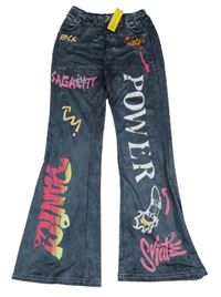 Nové - Tmavomodré flare legíny s nápismi Shein