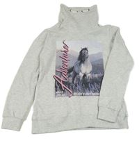 Světlešedá melírovaná mikina s koněm a komínovým límcem Page One Young