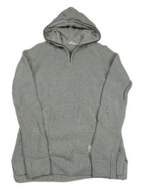 Šedý melírovaný žebrovaný svetr s kapucí H&M