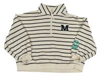 Smetanovo-tmavosivá pruhovaná oversize mikina s písmenem Next