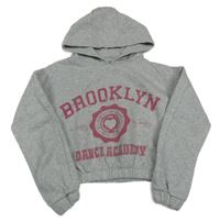 Sivá melírovaná crop mikina s nápisom a kapucňou Matalan