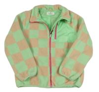 Béžovo-zelenkavá kockovaná huňatá podšitá bunda H&M