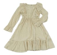 Béžové plisované šaty s volánky