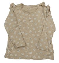 Béžové kvetované tričko s volánikmi C&A
