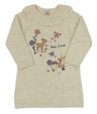 Béžové melírované svetrové šaty se zvířaty a límečkem Tu