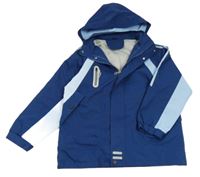 Tmavomodro-světlemodrá šusťáková jarní bunda s kapucí