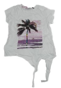 Biele tričko s palmou s flitrami Pocopiano