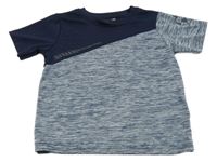 Tmavomodro-melírované sportovní tričko s nápisem Topolino