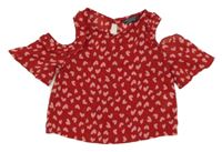 Červená crop blúzka so srdiečkami a prestrihmi Primark