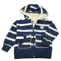 Tmavomodro-smotanová prepínaci mikina s nášivkou a kapucňou Sinsay