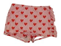 Bielo-červené bodkovaná é podšité sukňové kraťasy so srdiečkami