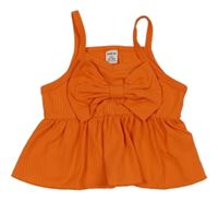 Oranžový rebrovaný crop top s mašlou Shein