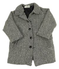 Šedo-černý pruhovaný vlněný podšitý kabát H&M