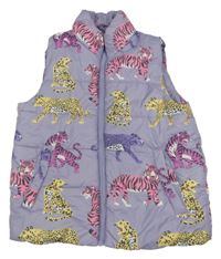 Lila šusťáková zateplená vesta s levharty a tygry H&M