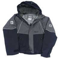 Čierno-sivá šušťáková outdoorová jarná bunda s kapucňou Jack Wolfskin