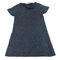 Tmavomodré trblietavé pletené šaty s mašlou H&M