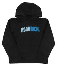 Čierna mikina s modrým nápisom a kapucňou