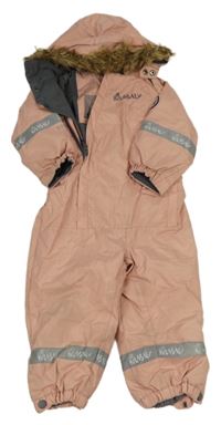 Svetloružová šušťáková zimná kombinéza s kapucňou