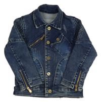 Tmavomodrá riflová bunda se zipem a kapsičkami 