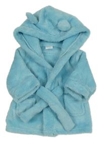 Svetlomodrý chlpatý župan s kapucňou