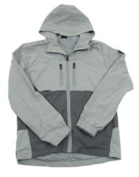 Šedo-tmavošedá funkční jarní bunda s kapucí 