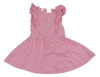 Svetloružové šaty s volánikmi a srdíčky z kamínků