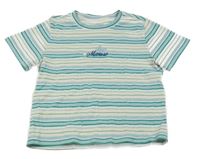 Smetnaovo-zelené pruhované rebrované tričko s nápisom