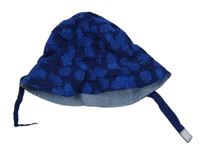 Tmavomodrý plátěný oboustarnný klobouk s listy 