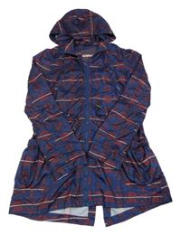 Tmavomodro-vínová vzorovaná šusťáková lehká parka s kapucí New Look
